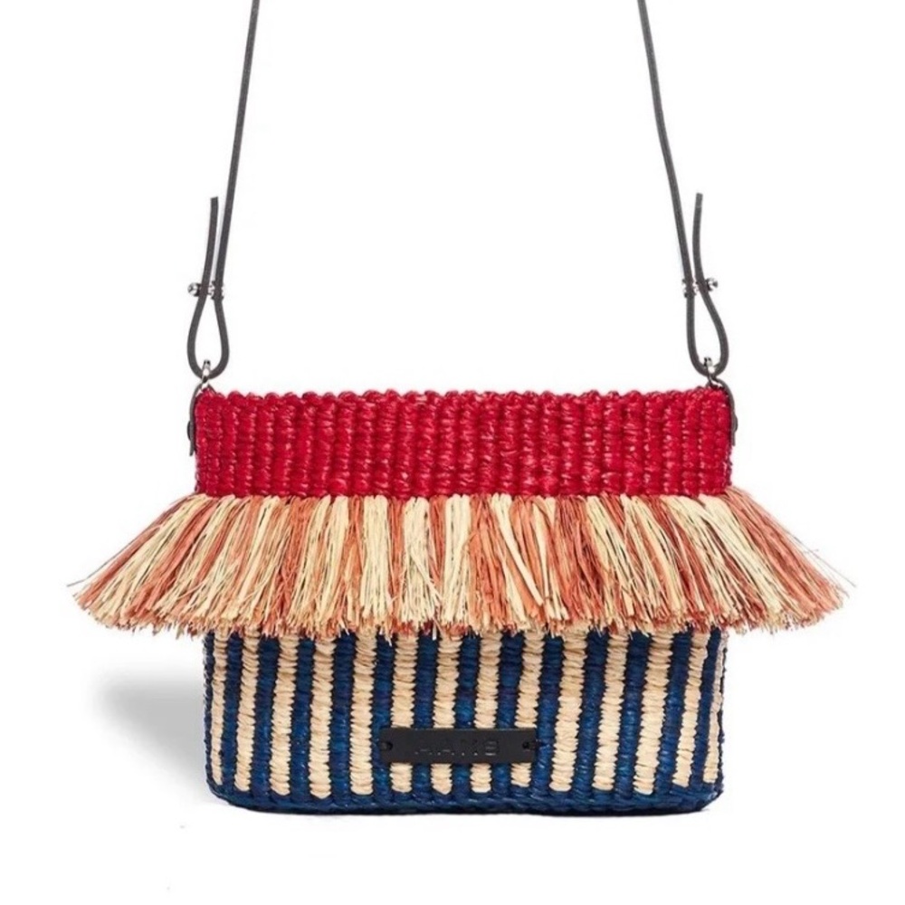 AAKS Hana Crossbody in Red and Blue Straw. NWT!